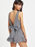 Romwe Plunged Gingham Bow Tie Back Romper