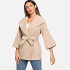 Romwe Waterfall Neck Belted Wrap Coat