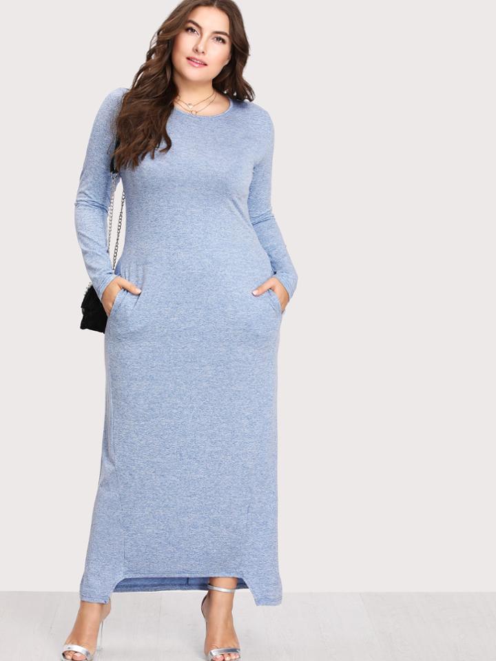 Romwe Dual Pocket Dip Hem Dress