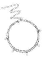 Romwe Rhinestone & Faux Pearl Decorated Chain Choker