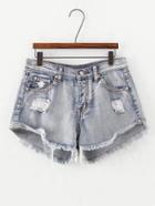 Romwe Frayed Bleached Denim Shorts