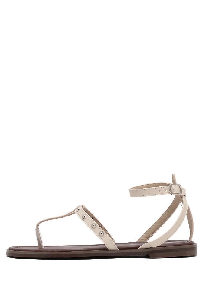 Romwe Apricot Rivet Decorated Buckle Strap Flip Sandals