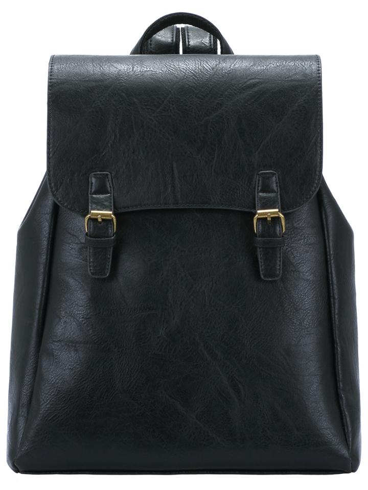 Romwe Black Buckle Pu Backpack