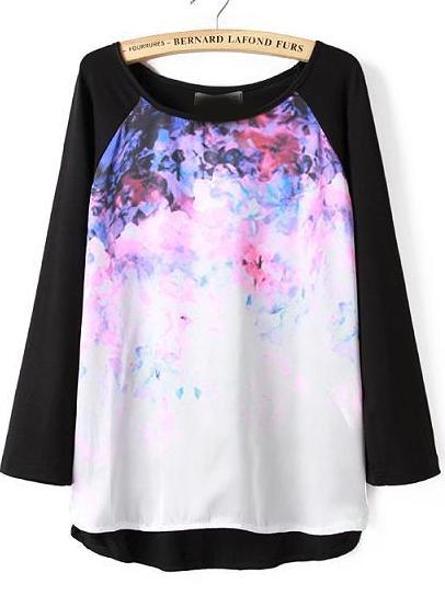 Romwe Floral Ombre Print Loose Blouse