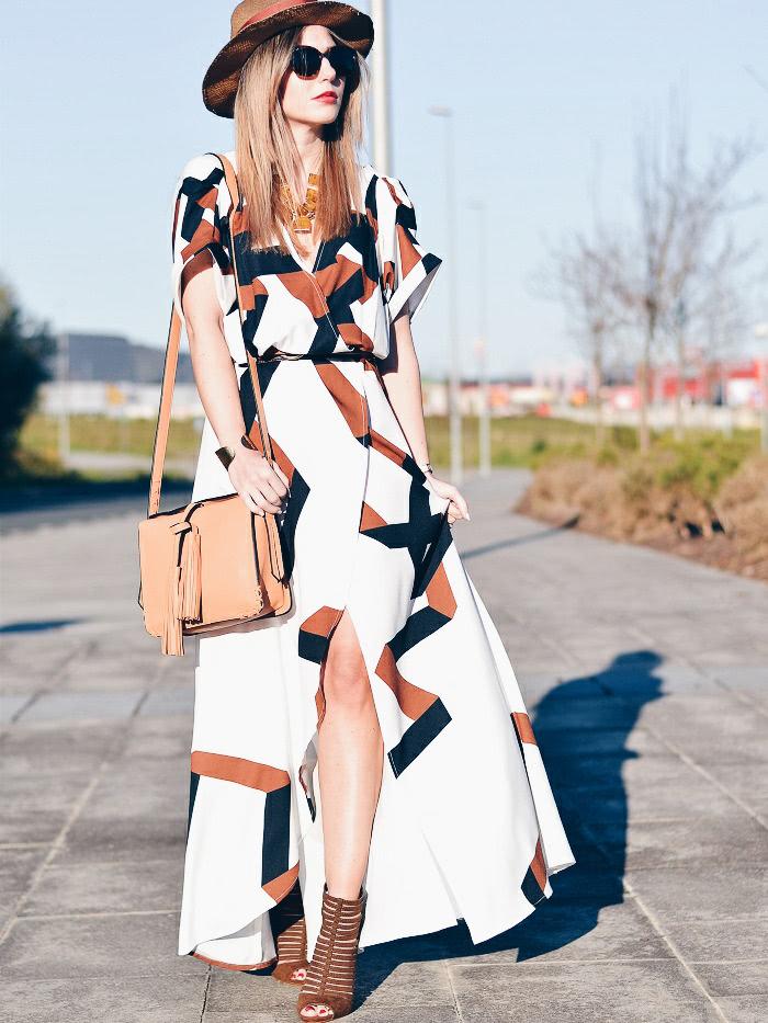 Romwe Geometric Print Split Maxi Dress