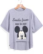 Romwe Dip Hem Mickey Print Grey T-shirt