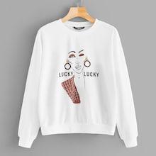 Romwe Figure And Letter Print Pullover