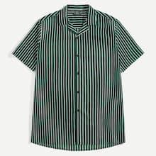 Romwe Guys Vertical Striped Revere Collar Shirt