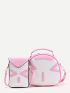 Romwe Pink Emoji Pattern Crossbody Bag With Pouch Bag