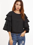 Romwe Black Keyhole Back Layered Sleeve Top