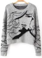Romwe Beauty Print Grey Sweater