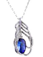 Romwe Blue Gemstone Silver Crystal Chain Necklace