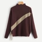 Romwe Color Block Drawstring Detail Sweater