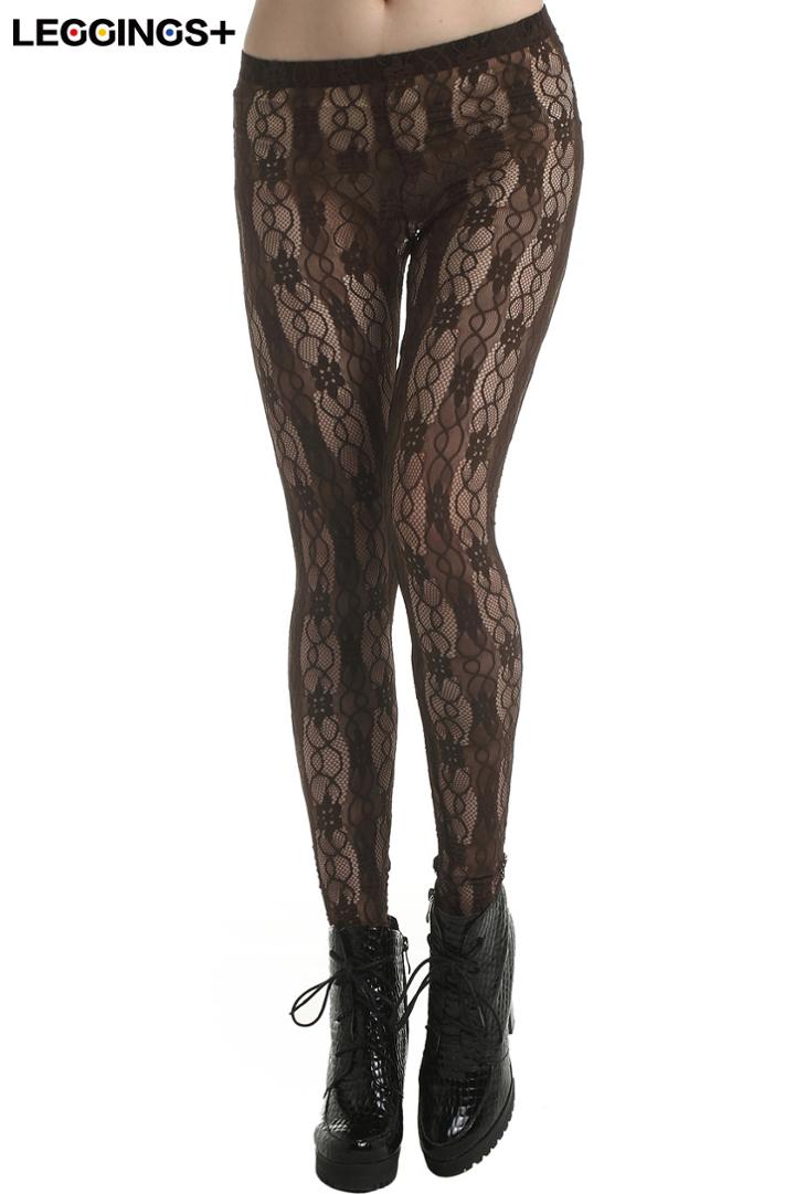 Romwe Romwe Sheer Lace Brown Leggings