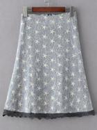 Romwe Stars Print Lace A-line Skirt