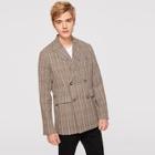 Romwe Guys Notched Collar Double Breast Plaid Blazer