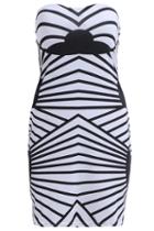 Romwe Strapless Striped Bodycon Dress