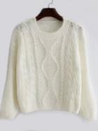 Romwe Long Sleeve Slit Back White Sweater