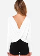 Romwe Backless Pleated Slim Black T-shirt