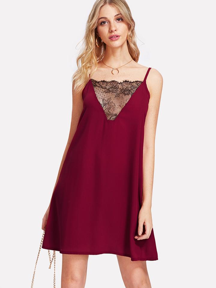 Romwe Lace Insert Cami Dress
