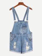 Romwe Blue Ripped Overalls Short Dungarees