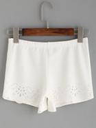 Romwe White Laser Cutout Scalloped Textured Shorts