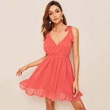 Romwe Ruffle Hem Knot Detail Dress