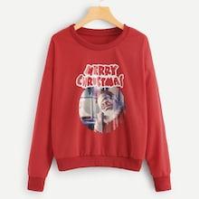 Romwe Plus Christmas Print Sweatshirt