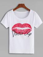 Romwe White Lip Print T-shirt