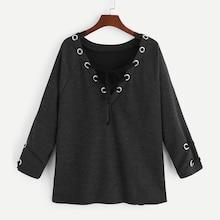 Romwe Plus Grommet Lace-up Tee
