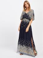 Romwe Plunging V-neckline Tie Waist Maxi Dress