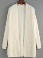 Romwe Fuzzy Long White Coat