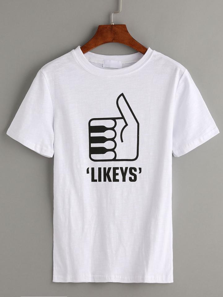 Romwe White Thumbs Up Print T-shirt
