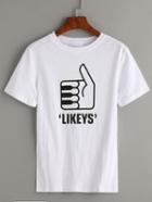 Romwe White Thumbs Up Print T-shirt