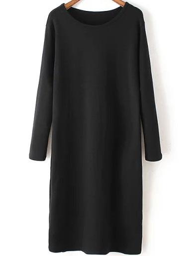 Romwe Long Sleeve Loose Black Dress