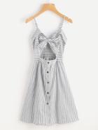 Romwe Stripe Cut Out Bow Front Foldover Cami Dress