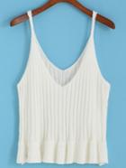 Romwe Spaghetti Strap Peplum Hem Knit White Cami Top