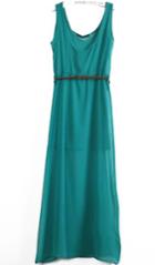 Romwe Scoop Neck Sleeveless With Belt Green Dress