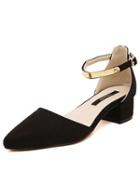 Romwe Black Chunky Low Heel Buckle Pumps