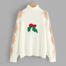 Romwe Geo Print Raglan Sleeve Embroidery Jumper