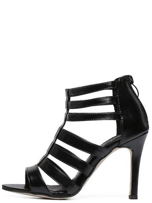 Romwe Caged Back Zip Heeled Sandals - Black