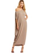 Romwe Light Khaki One Shoulder Dolman Sleeve Maxi Dress