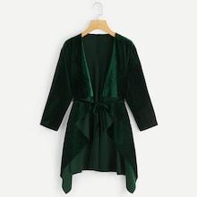 Romwe Velvet Waterfall Coat With Belt
