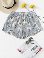 Romwe Frill Hem Floral Print Shorts