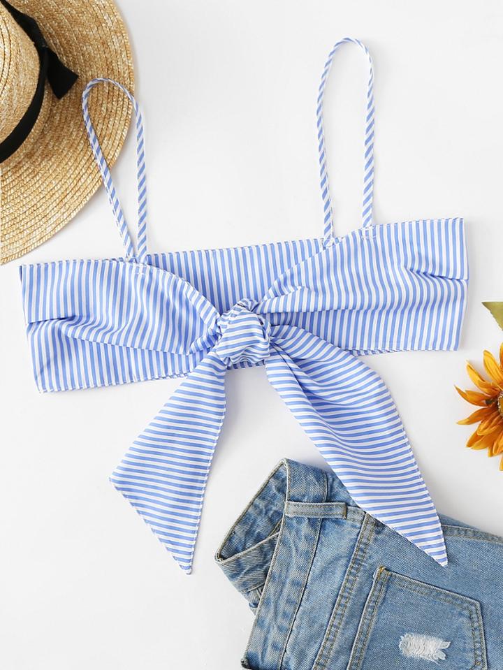 Romwe Self Tie Front Striped Cami Top