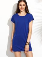 Romwe Blue Panel Dress With Pockets