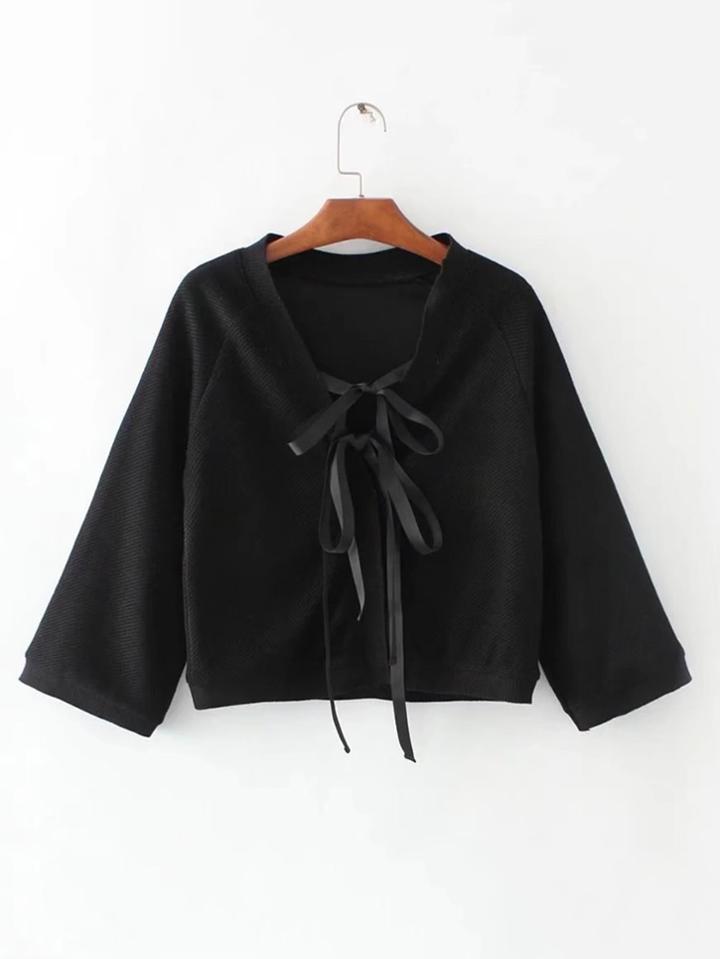 Romwe Lace Up V Neck Raglan Sleeve Sweater