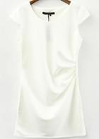 Romwe Cap Sleeve Folds White Dress