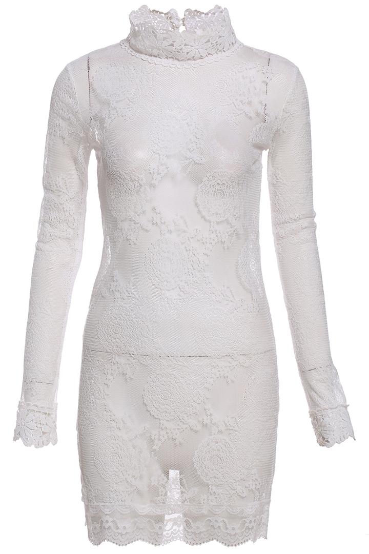 Romwe High Neck Sheer Slim Lace Blouse