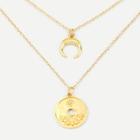 Romwe Moon & Coin Pendant Layered Chain Necklace